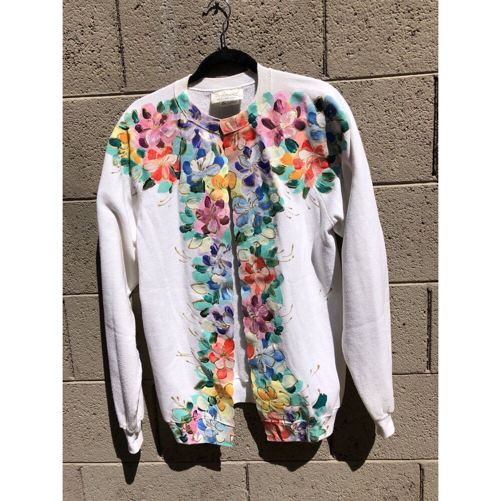 Vtg 80s Horito Fulgenzi Hand Paint Open Cardigan Jacket Art to Wear Retro Sz XL - Picture 1 of 13